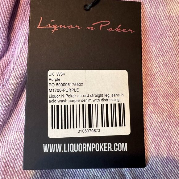 NWT Liquor Poker Purple Acid Wash Distressed Denim Streetwear Grunge - Size 34 - Picture 7 of 9
